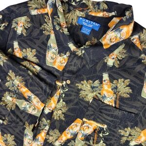 Puritan Hawaiian Button Up Shirt Mens 2XL Beer Palm Tree Black Orange Funky AOP
